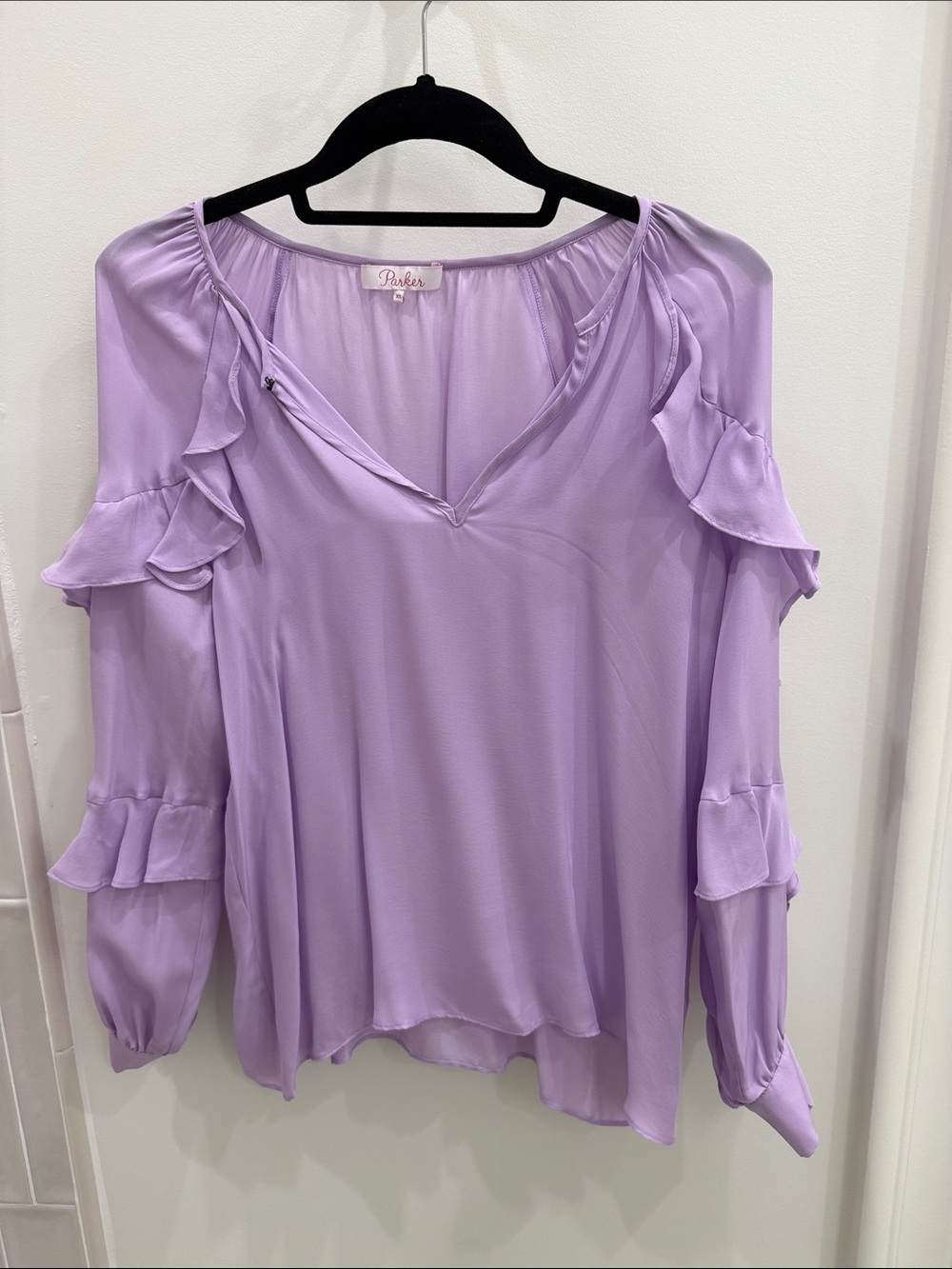 Parker Lavender Ruffle Cold-Shoulder Blouse